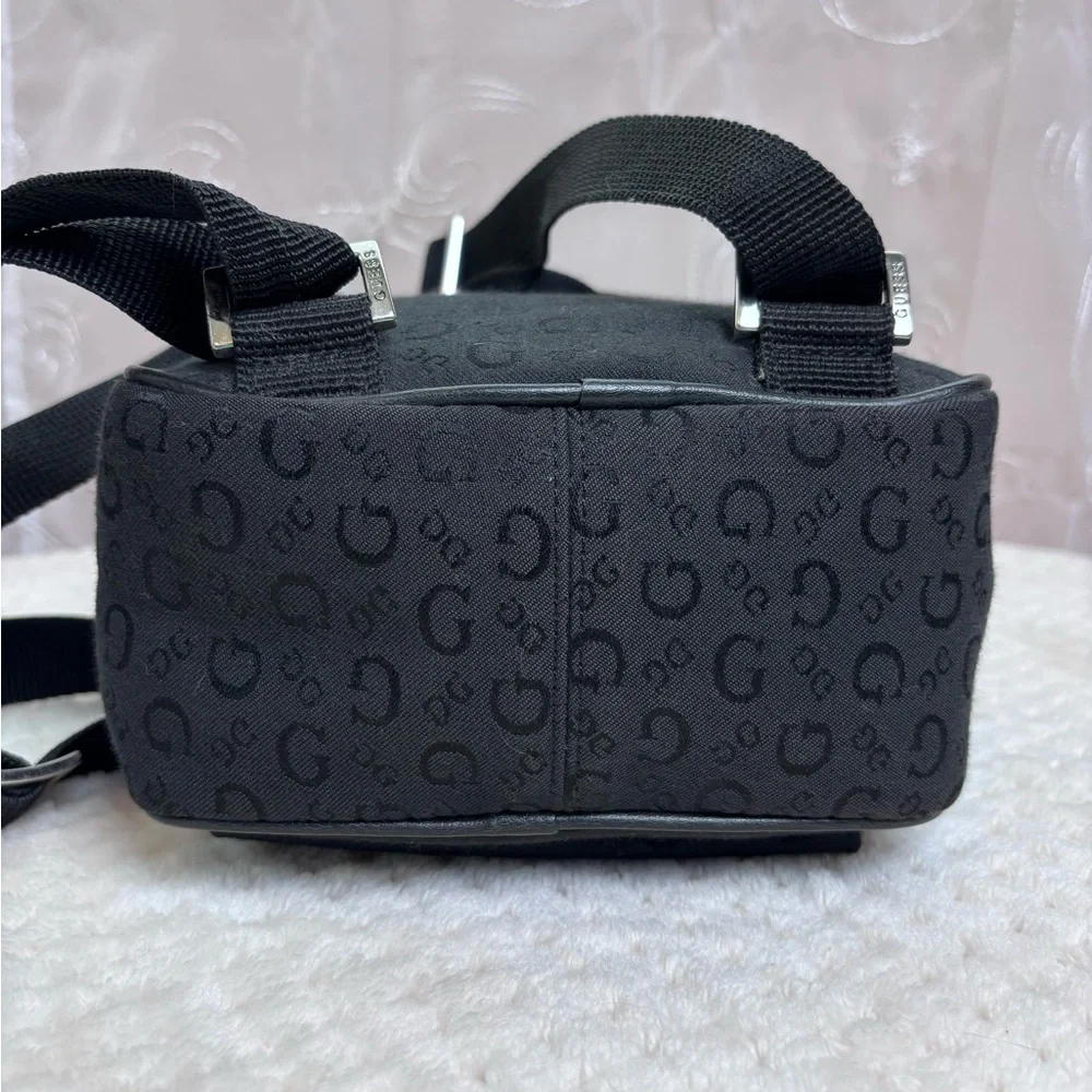 Guess Black Monogram Canvas Crossbody w/Silvertone Logo Buckle